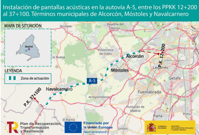 El Mitma aprueba provisionalmente el proyecto para mitigar el ruido en la A-5 a su paso por Móstoles